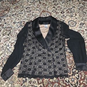 Alex Evenings Satin & Lace Black Blazer Size Small